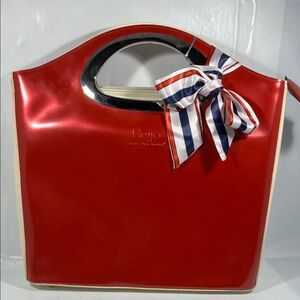Beijo Red Tote with Striped Bow